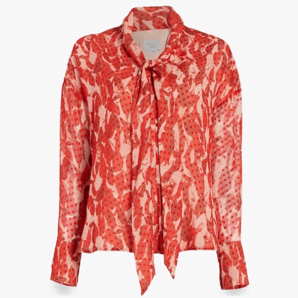 SILK BLEND RED V NECK BLOUSE